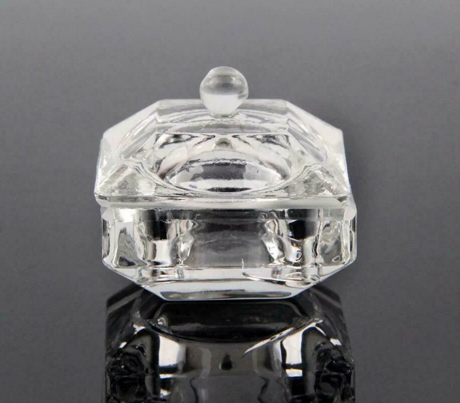CRYSTAL GLASS DAPPEN DISH POT + LID CUP ACRYLIC LIQUID MONOMER NAILS POWDER UK
