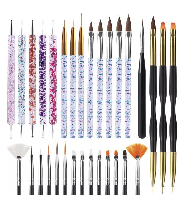 Artdone 31pcs Nail Art Brushes,Nail Art Tool Set,Nail Dotting Tools,Nail Dust