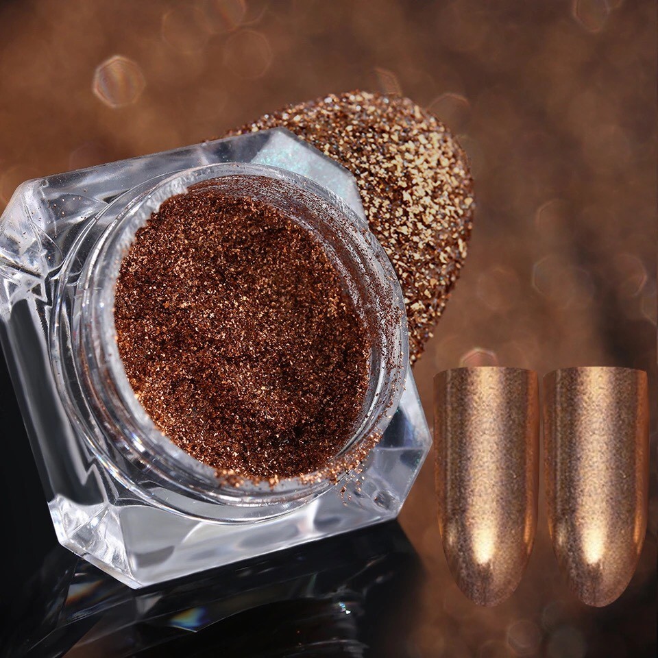 CHAMPAGNE CHROME MIRROR POWDER Platinum Nail Art Shining Rose Gold Effect (y2)