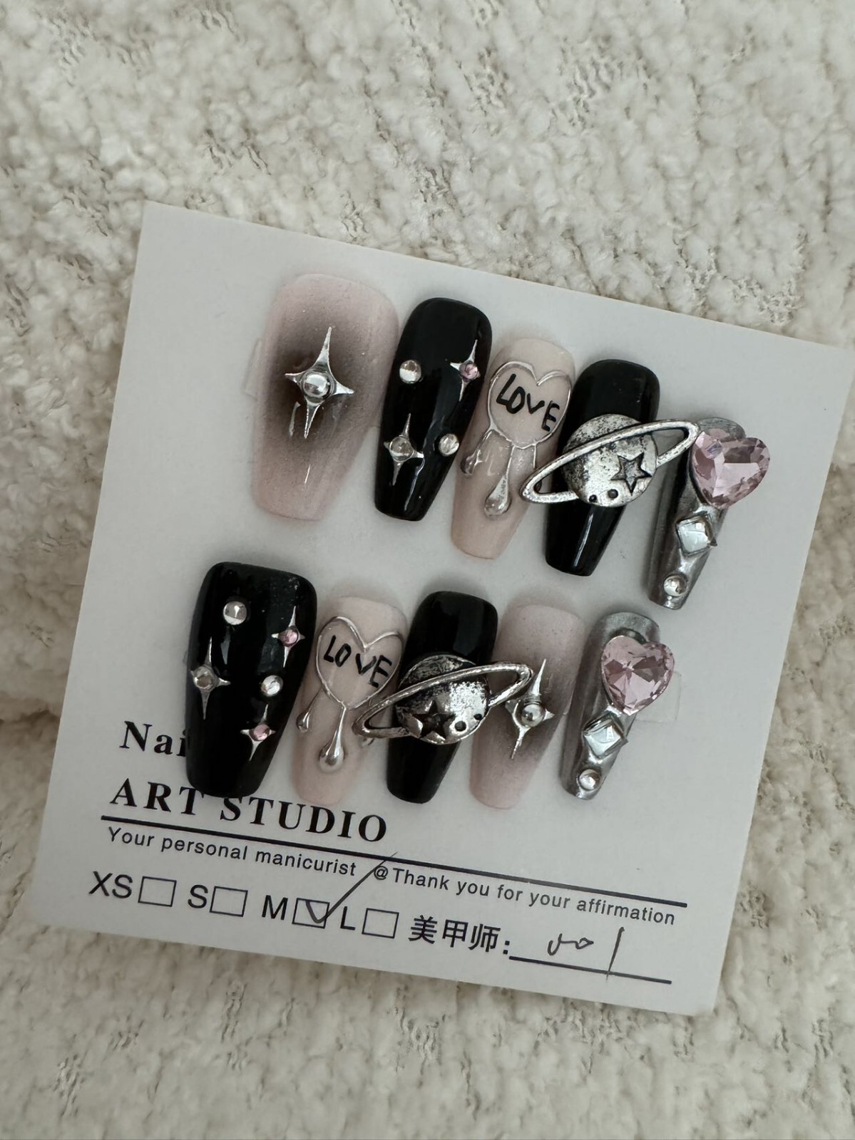 Premium Quality Handmade Punk Style 3D Decorations Press On Nails Size Medium