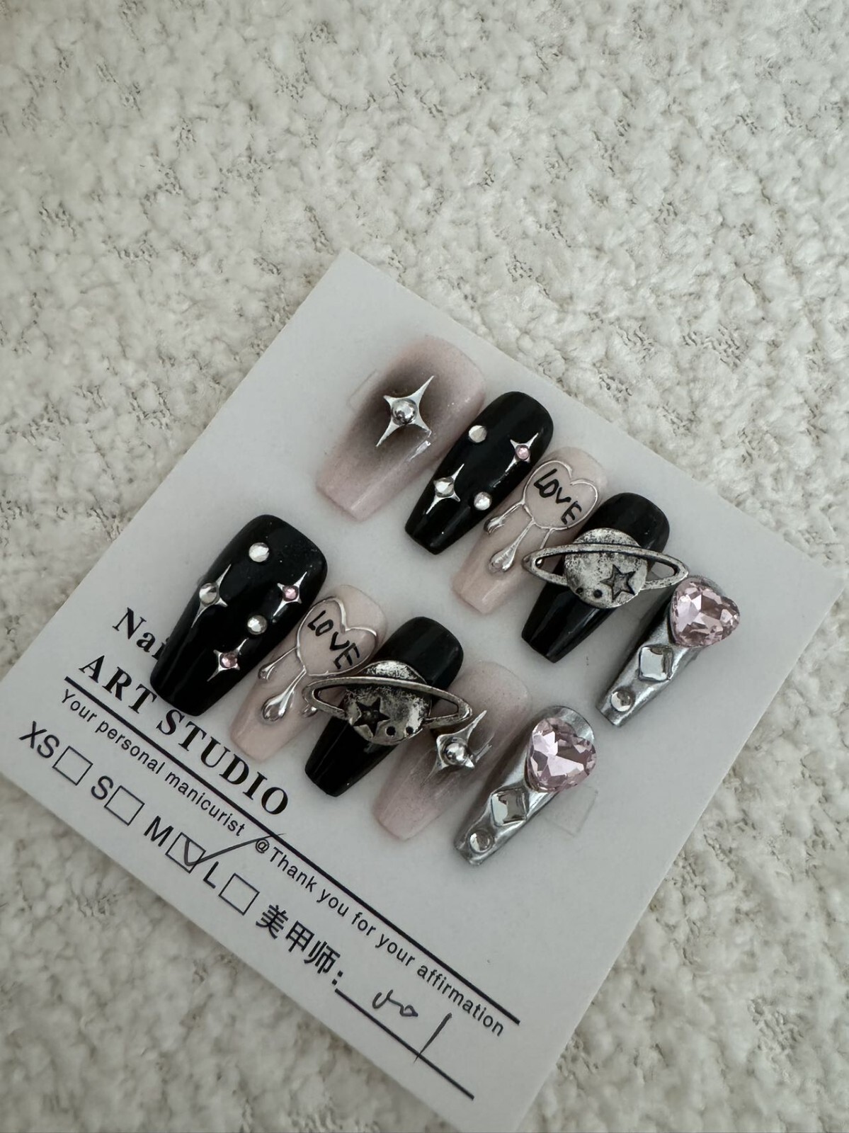 Premium Quality Handmade Punk Style 3D Decorations Press On Nails Size Medium