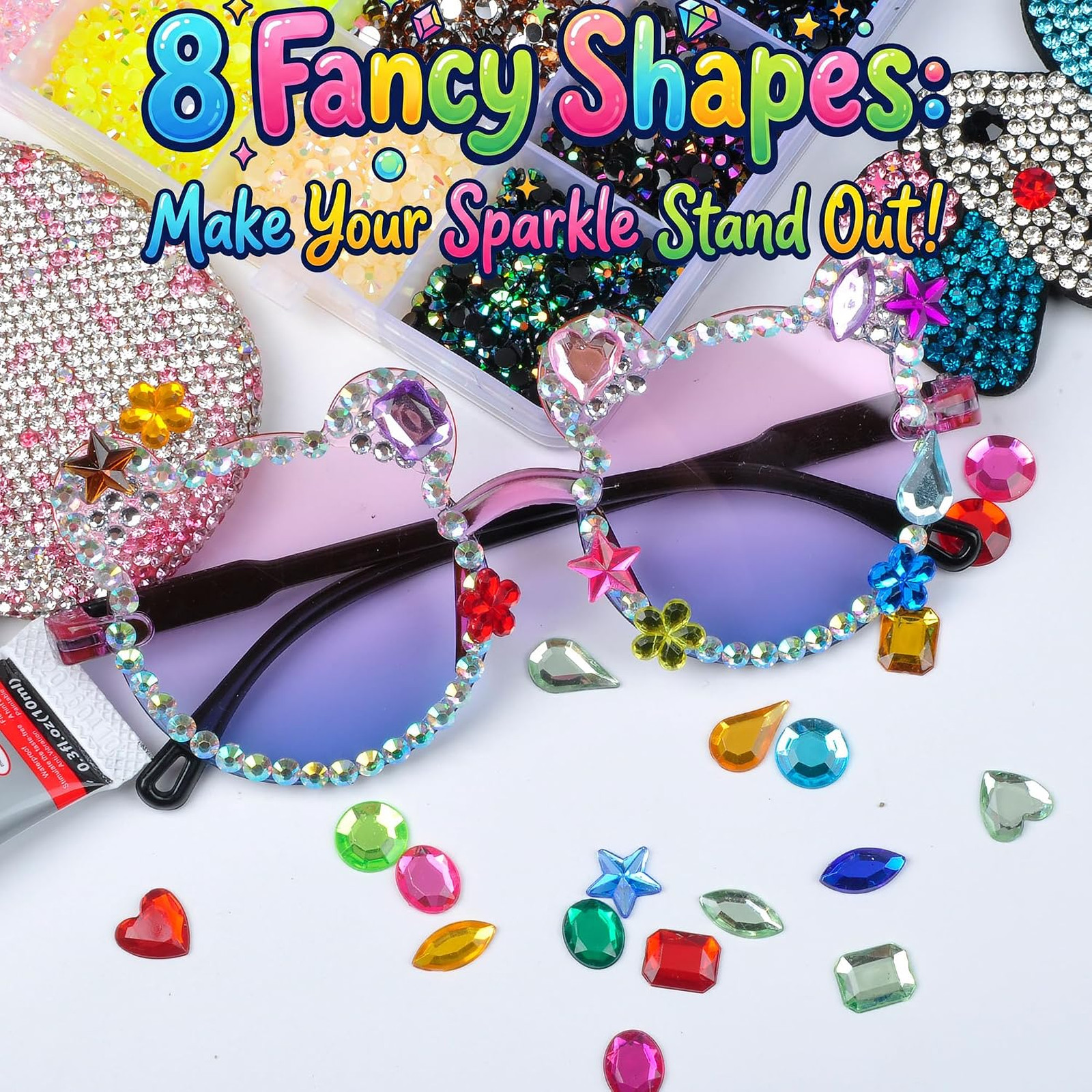 Bedazzling Rhinestone Kit, 3mm Resin Gems, 32 Colors, 8 Shaped Mixes, Craft and