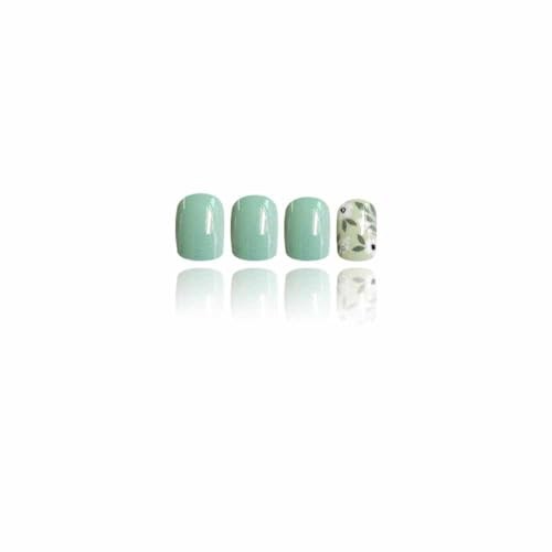 Green Press on Nails Short Square Fake Nails 1 Fl Oz (Pack of 1) Matcha Green