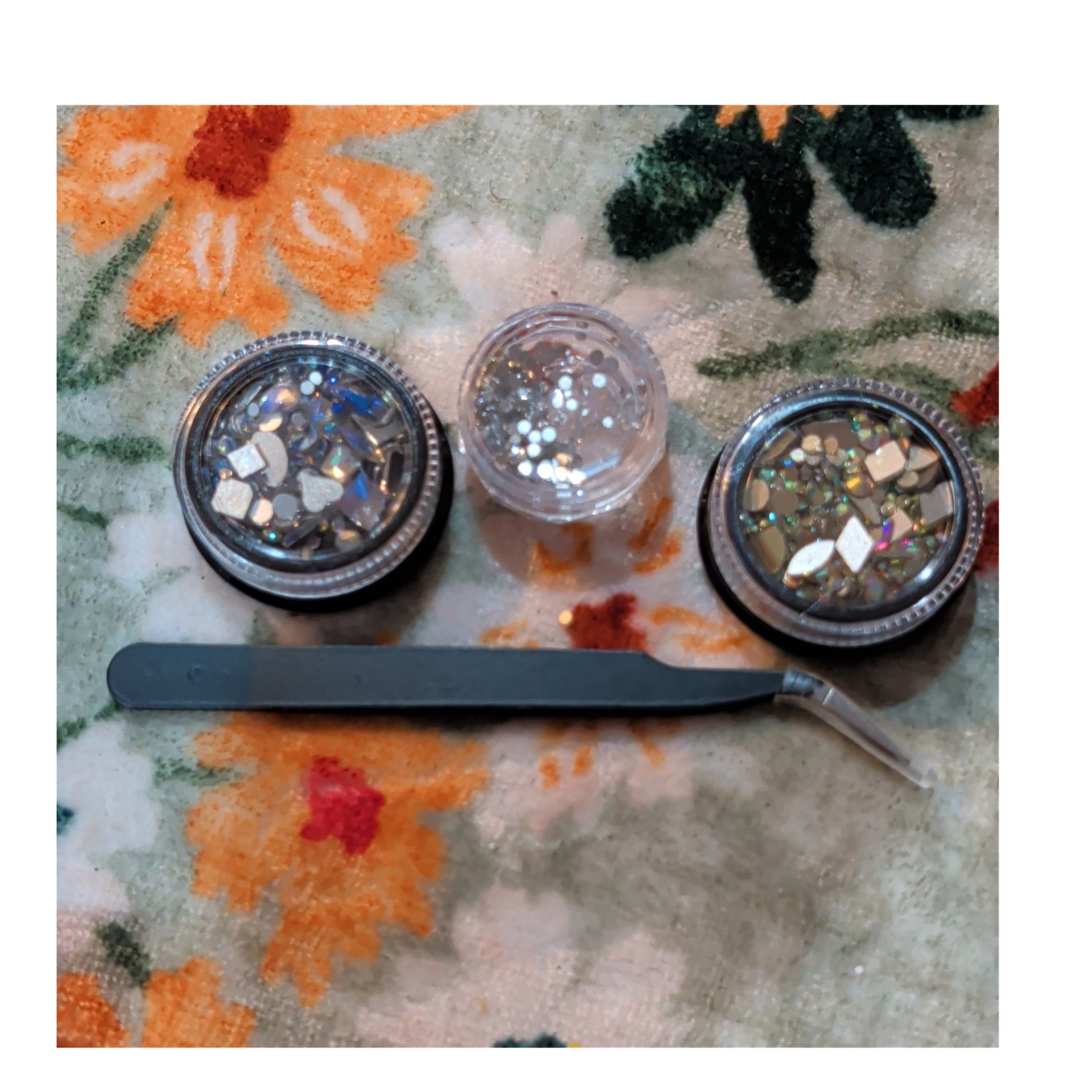 Lot of 3 Nail Glitter Nail Art Sequin Mix Jars w/ Metal Picker Tool
