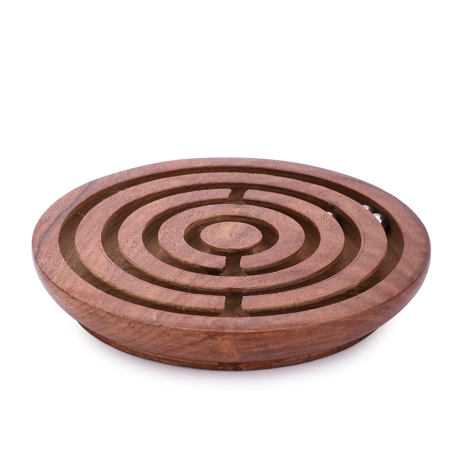 Ajuny Handcrafted Indian Wooden Round Labyrinth Ball Maze 6 Inch, Brown