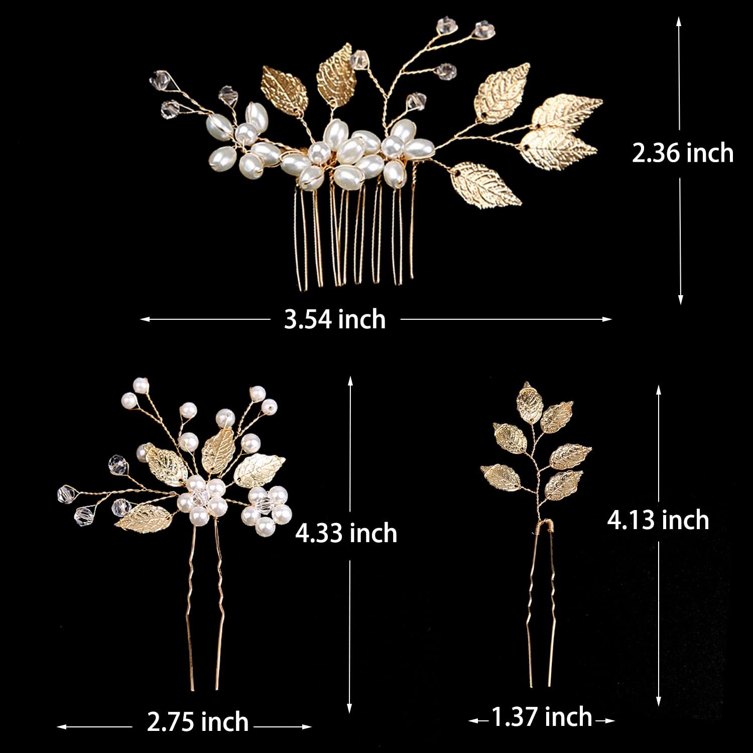 4 Pieces Bridal Wedding Hair Pins Gold Leaf 4 Count (Pack of 1), Elegant
