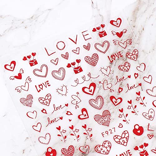 12 Sheets Valentines Day Nail Art Stickers Decals Self-Adhesive Pegatinas