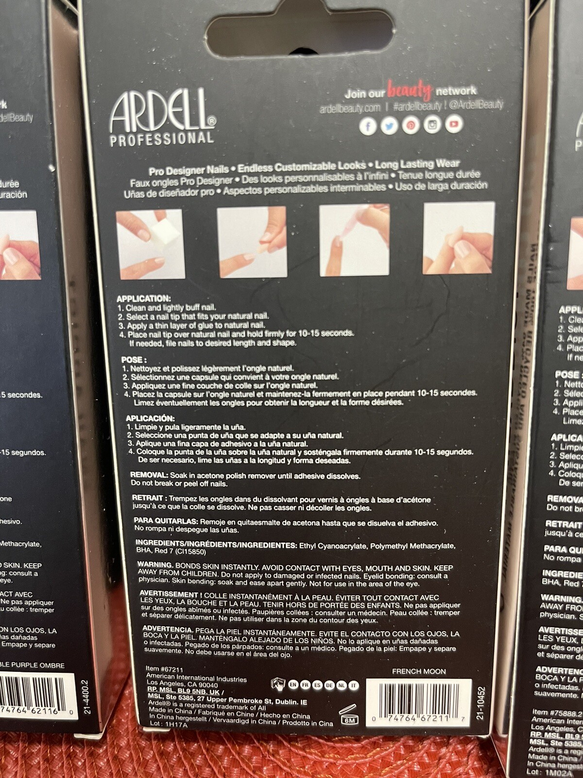 Lot of 3-ARDELL Nail Addict Premium, French-Chrome Pink,French Moon,Purple Ombre