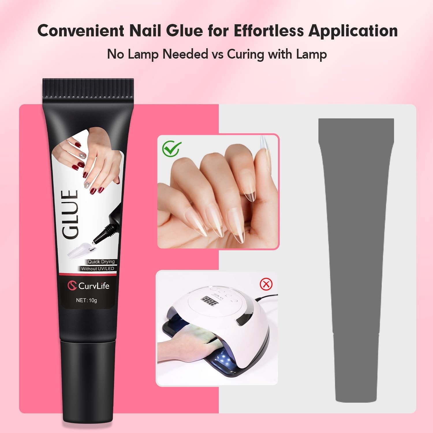 Curvlife Newly Upgraded Quick Drying 10G Semi Solid Nail Glue with 10Ml Remover