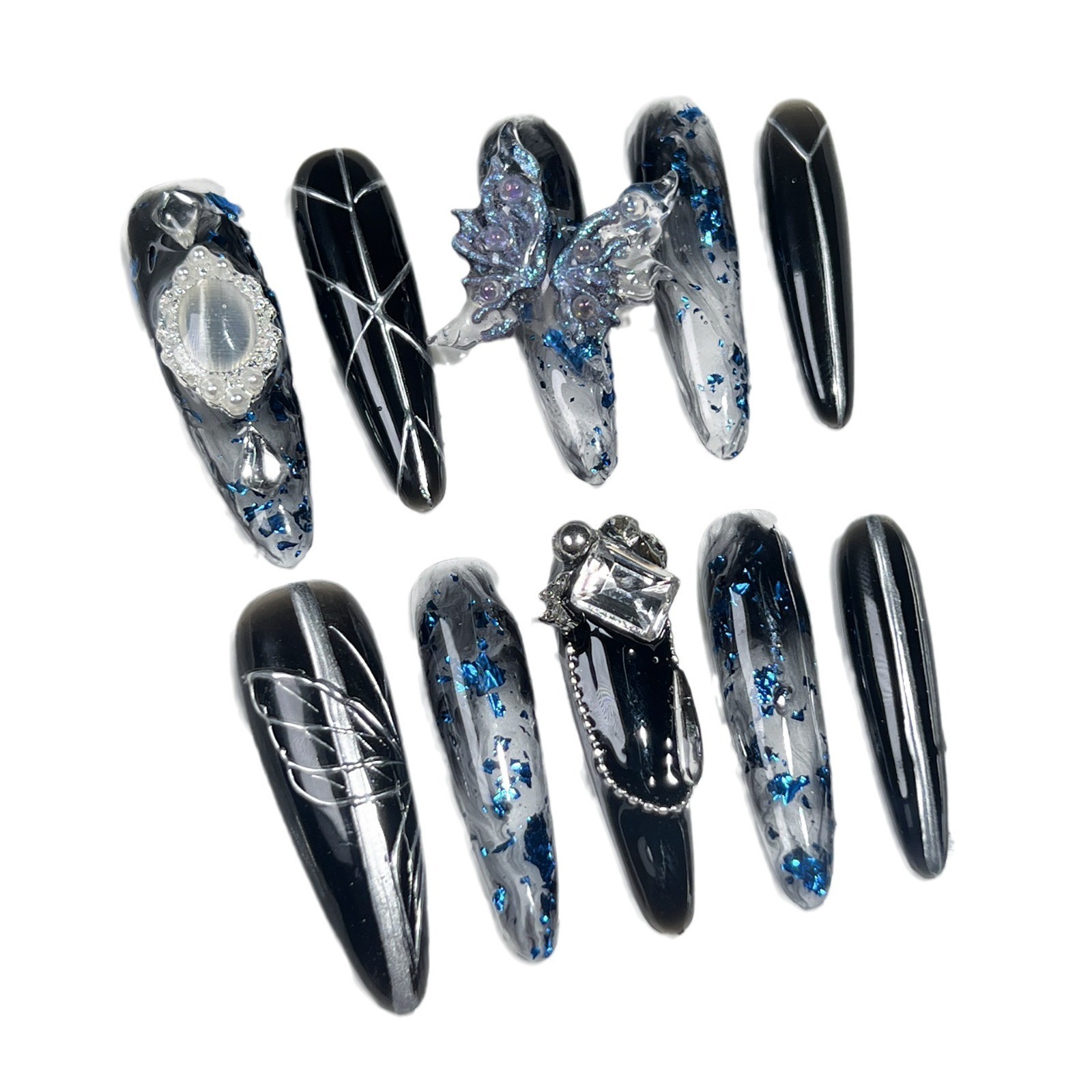 Handmade Wearing Nails Dark Night Butterfly Mysterious Third Sense Fragments Fla