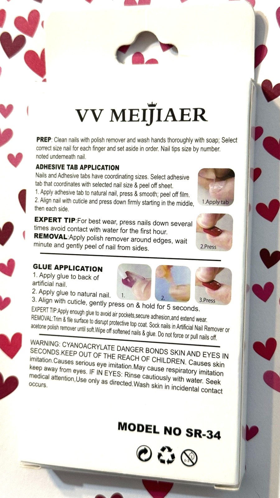 VV Meijiaer Magic Press On Nails Natural Look NUDE with WHITE FRENCH TIP & PEARL