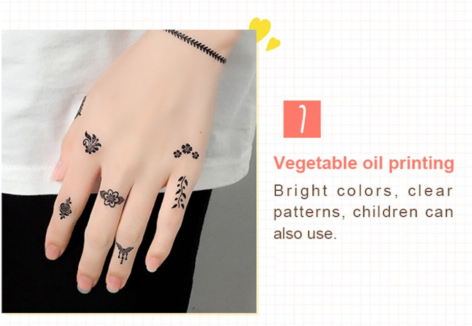 Temporary Stickers Personality Waterproof Black Lace Flower Finger Tattoo NH9