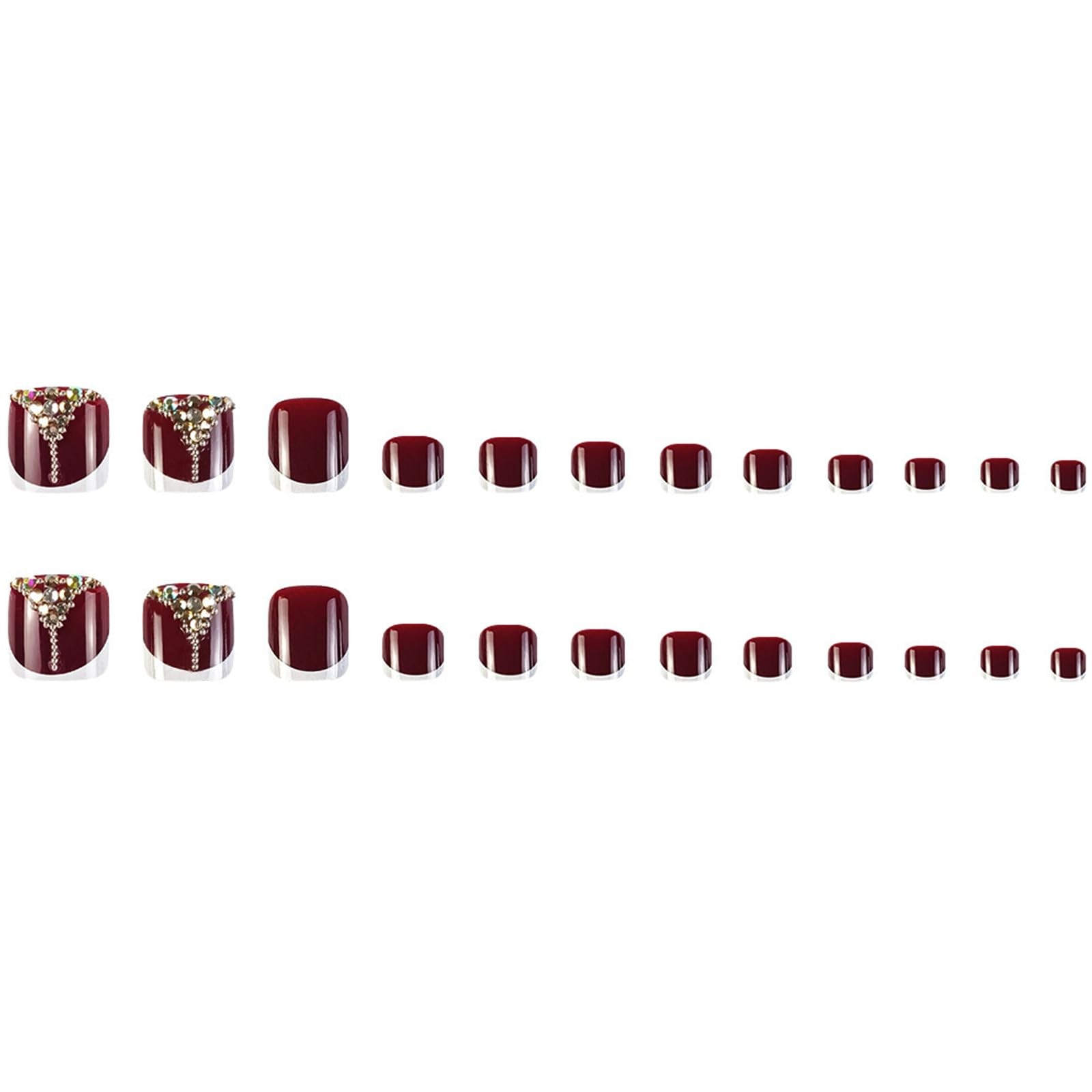 Red Press on Toenails French Tip Fake Toenail Rhinestone False Nail for Toe R…
