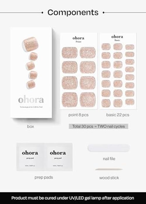 Semi Cured Gel Pedi Strips () – Nude, Glitter, Works with Any UV/LED P Diamant