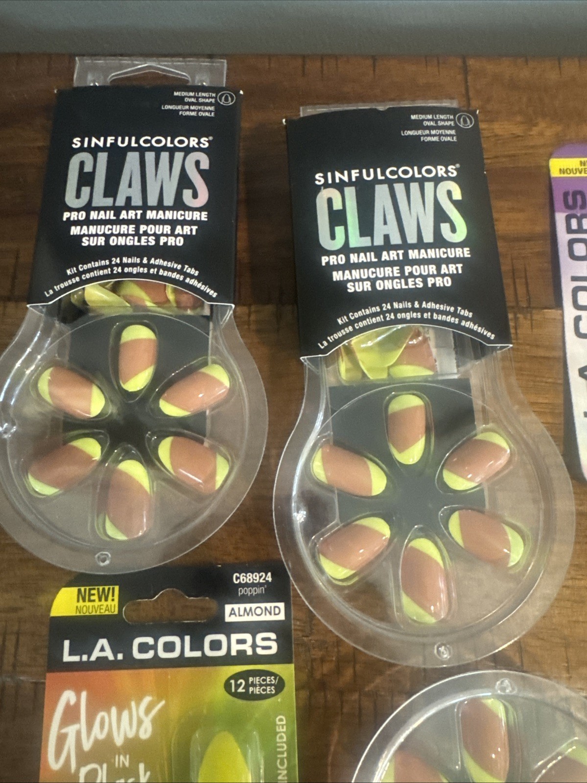 Sinfulcolors Yellow Green Blue Glow in the Dark Press On Nails – Lot of 6 Packs