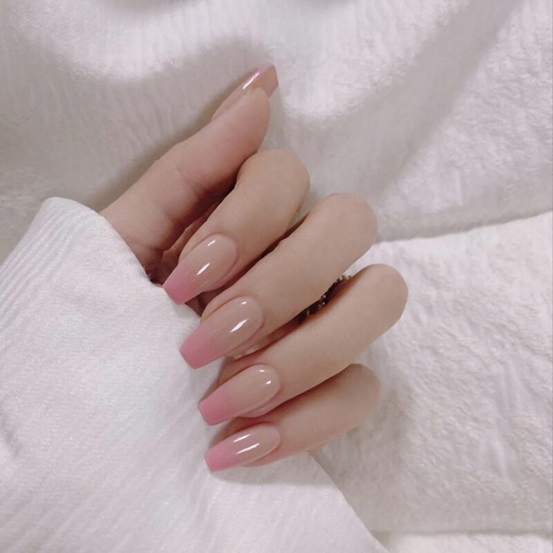 24pcs Gradient False Nails Cute Summer Press On Nails With Glue Manicure Decor