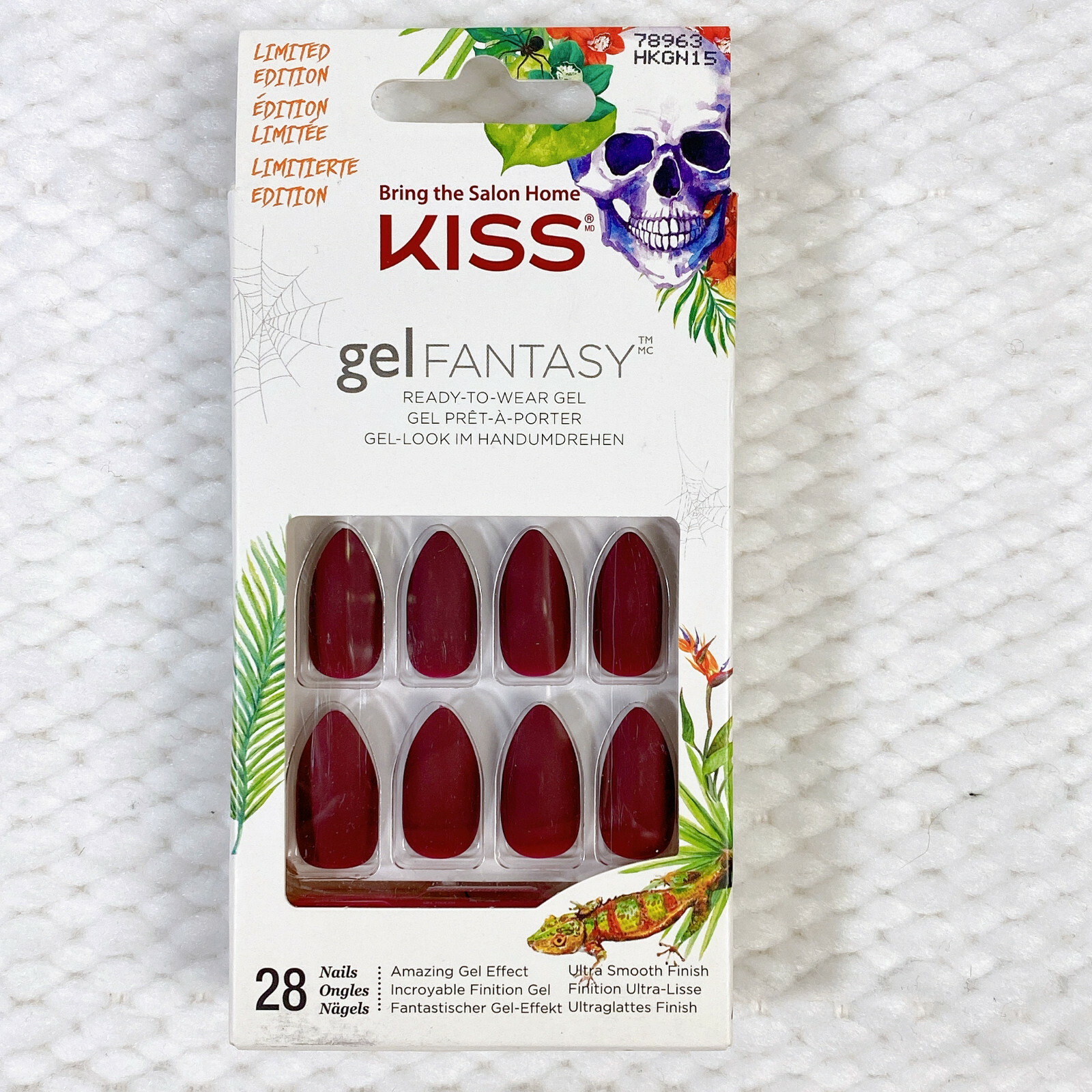 Kiss Nails Gel Fantasy Almond Deep Bloody Red Medium Grunge Goth