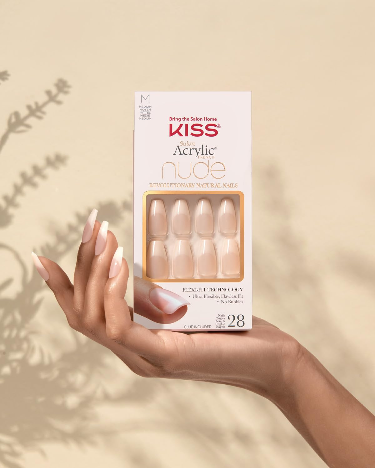 Salon Acrylic French Manicure Set, ‘Leilani’, Medium Length, Nude Square Press-O