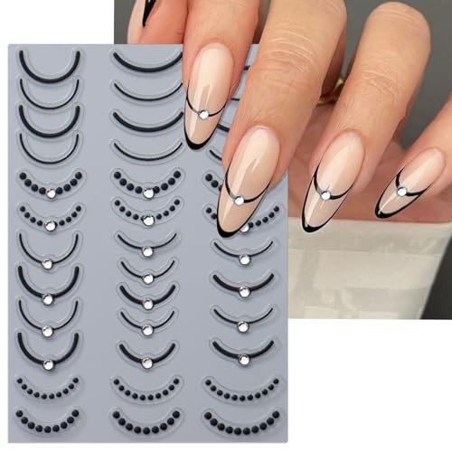Rhinestone Studded French Line Nail Art Rhinestone 3 Colors French Smile Line