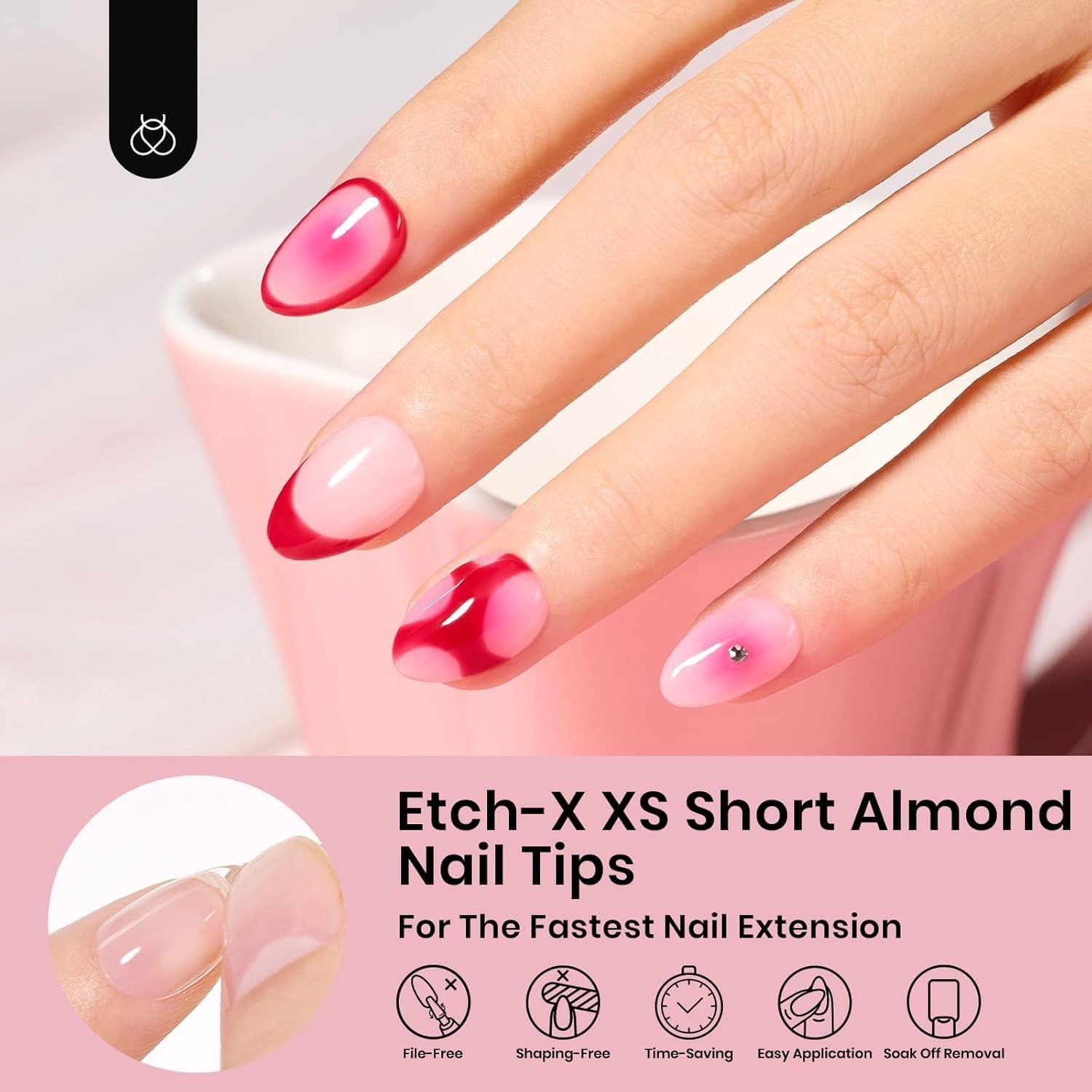 Beetles Gel Nail Tips 576Pcs Extra Short Almond Fake Nails Etch-X Half Matte Pre