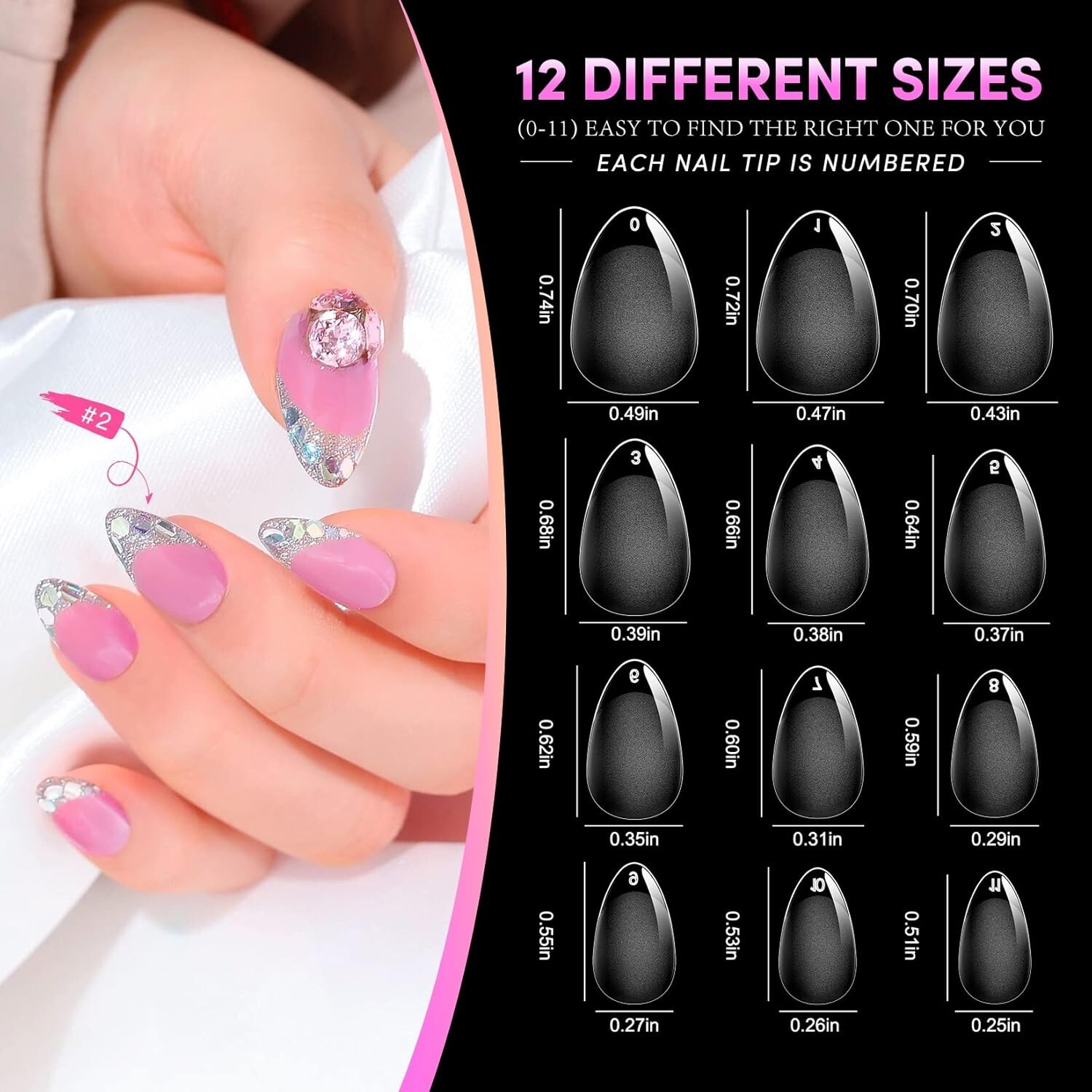 Almond Nail Tips 240pcs Extra Short Almond Gel X Tips 12 Sizes Pre-sh…