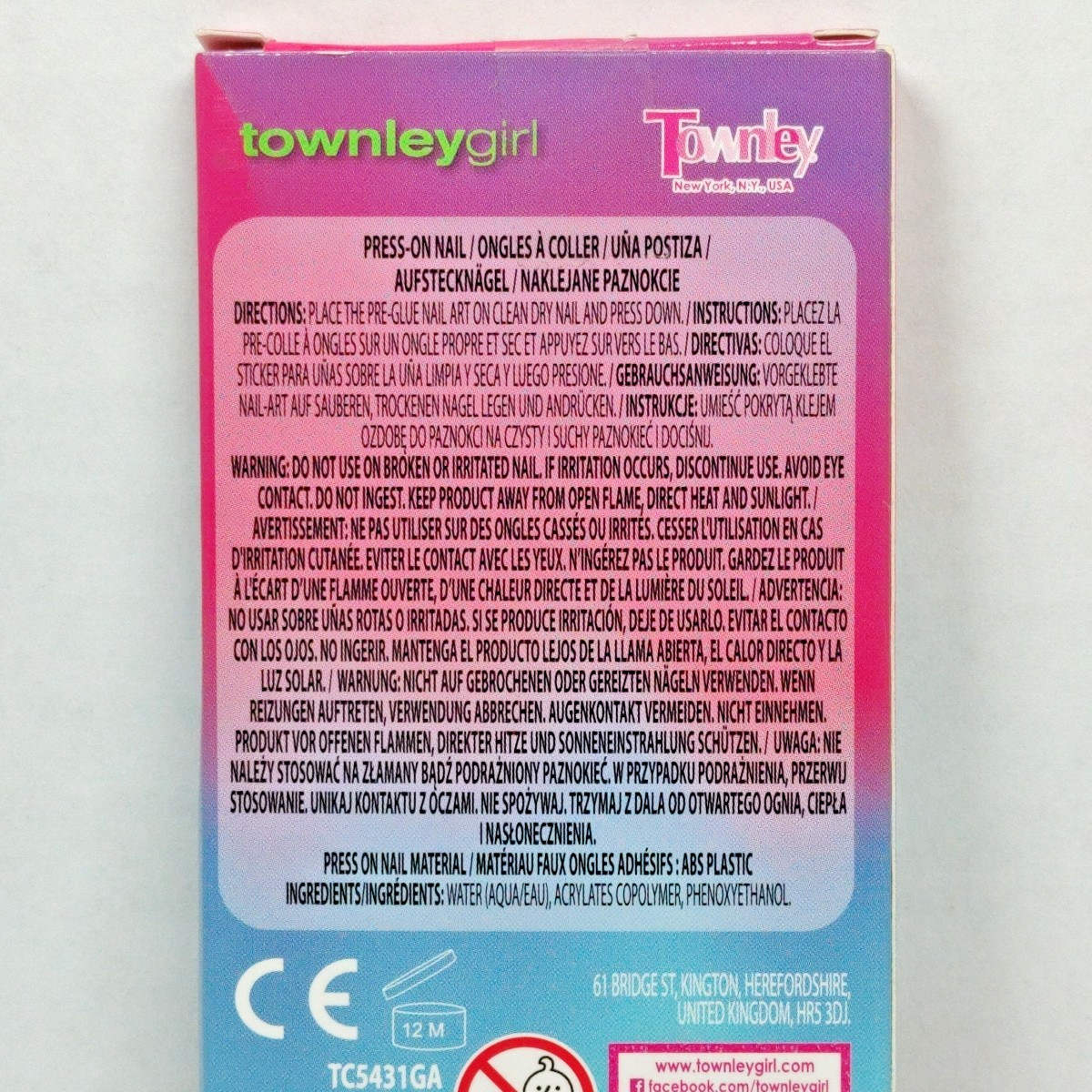 Townley Girl Press-on Nail Art 12 Pieces Pastel Rainbow Colors Pre-Glued Age 3+