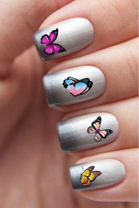 Water slide Nail Decals, Flower, Butterfly, Smiley, Heart, Floral Nails Art |