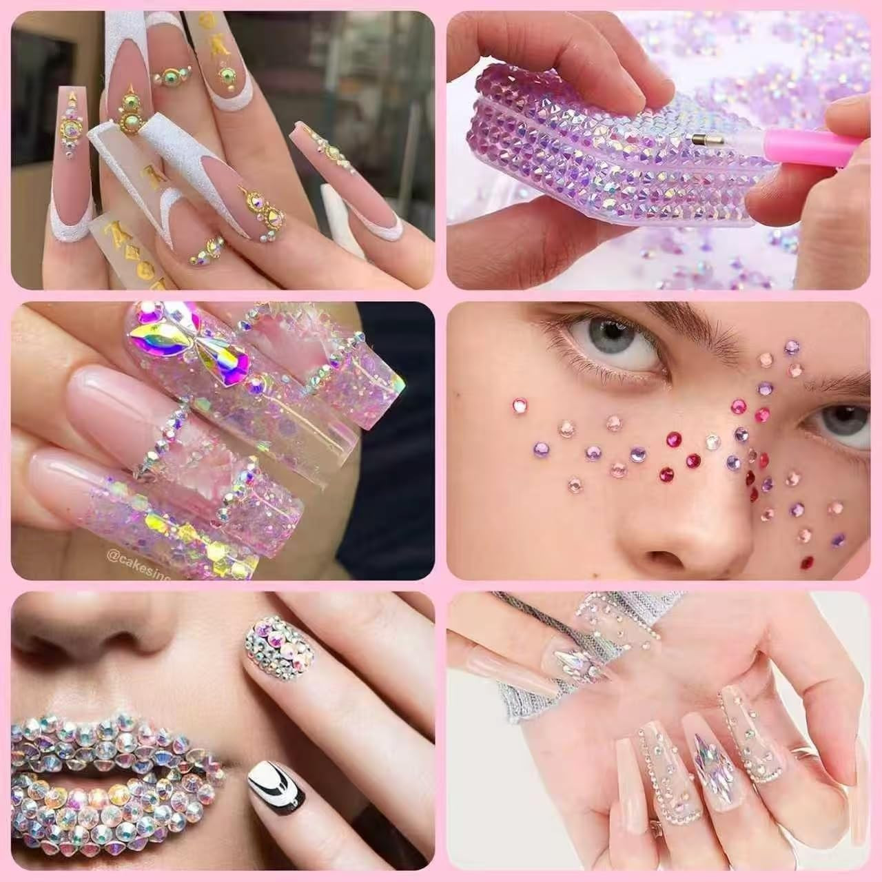 5 Boxes 7200Pcs Sparkling Crystal Nail Rhinestones Pearls Kit, Flatback Multicol