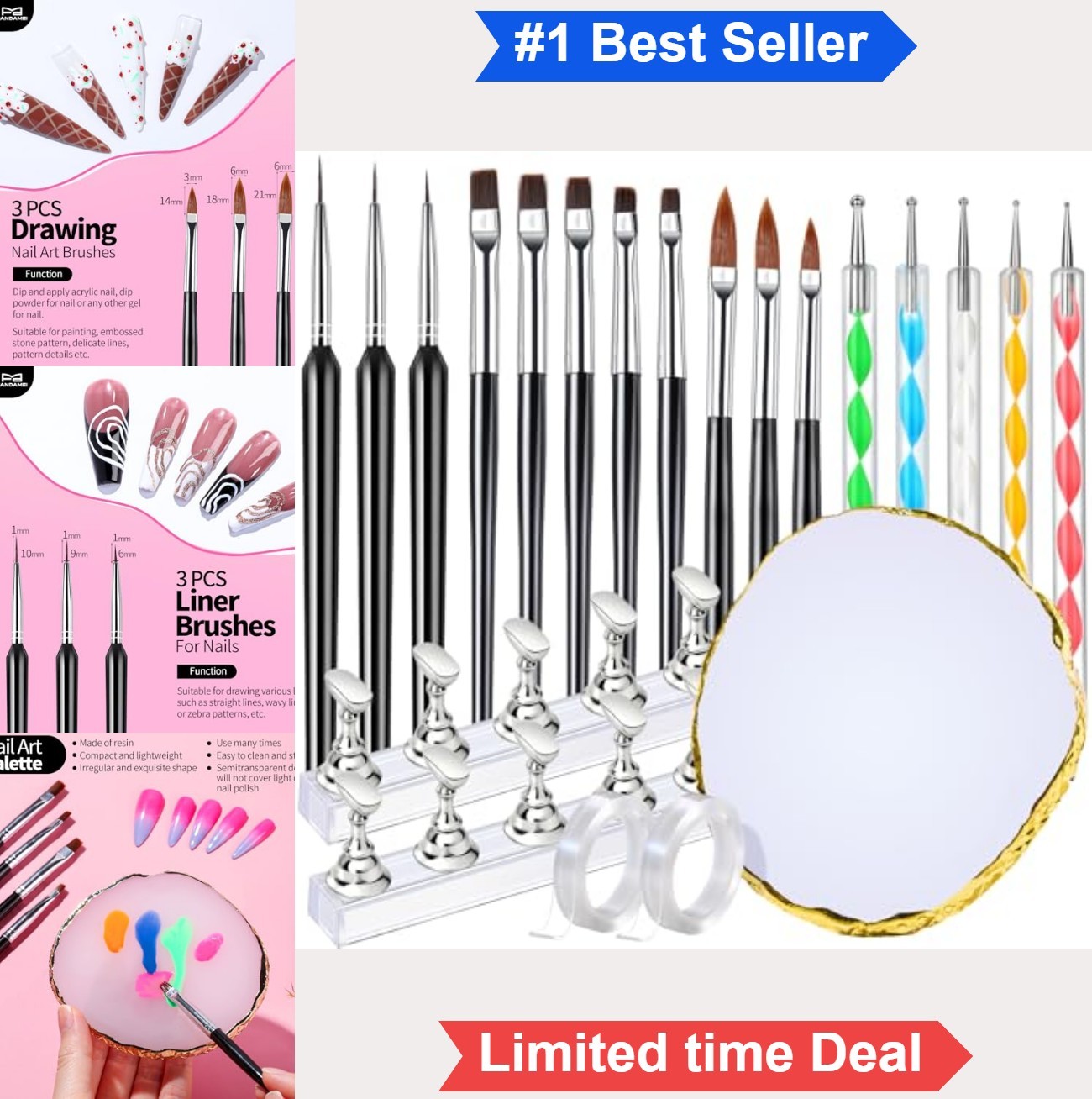 Nail Art Brushes Set 11 Pcs with Stand Dotting Tool Palette for Acrylic