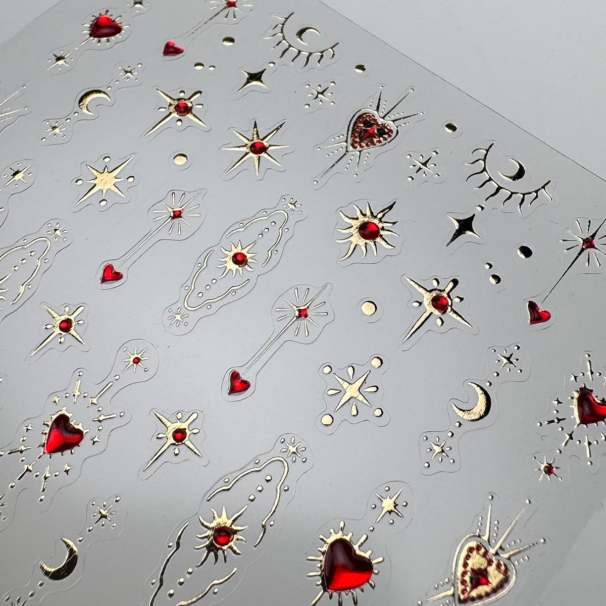 5D Embossed Gold Star Nail Stickers Red Heart Nail Decals Star Moon Style-23