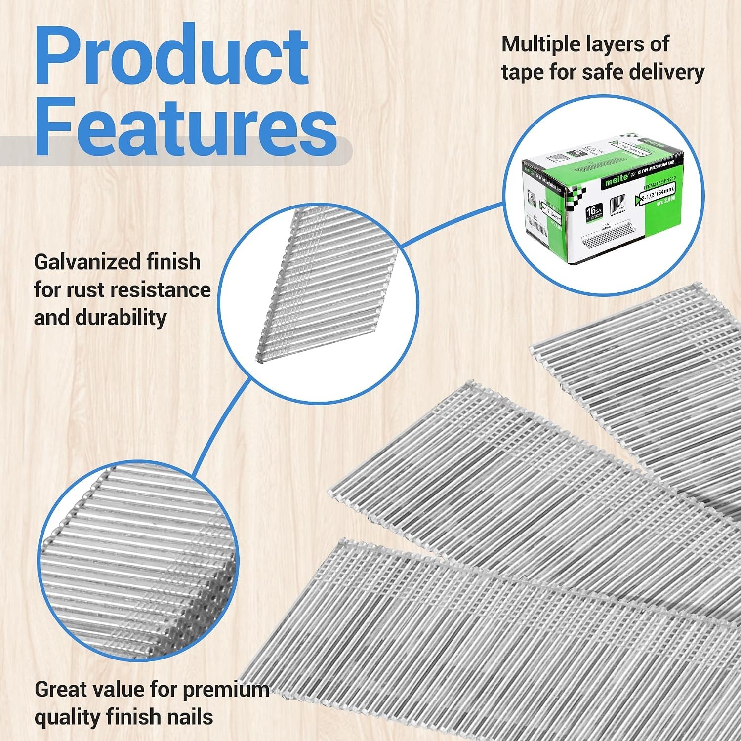 Jam-Free 16-Gauge Angled Finish Nails 2-1/2-Inch – Perfect for Cabinet Making