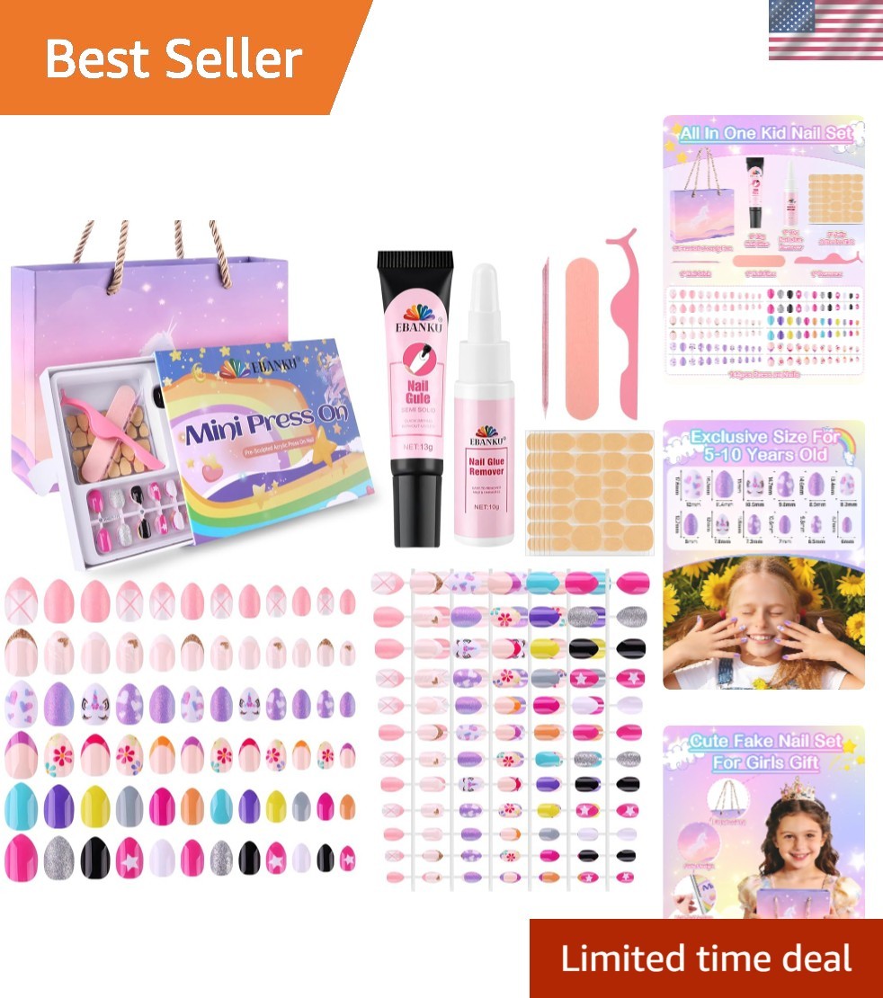 156 Pcs Press on Nail Kids Gift Box, 6 Pack Cute Patterns Kid Flase Nails Kit…