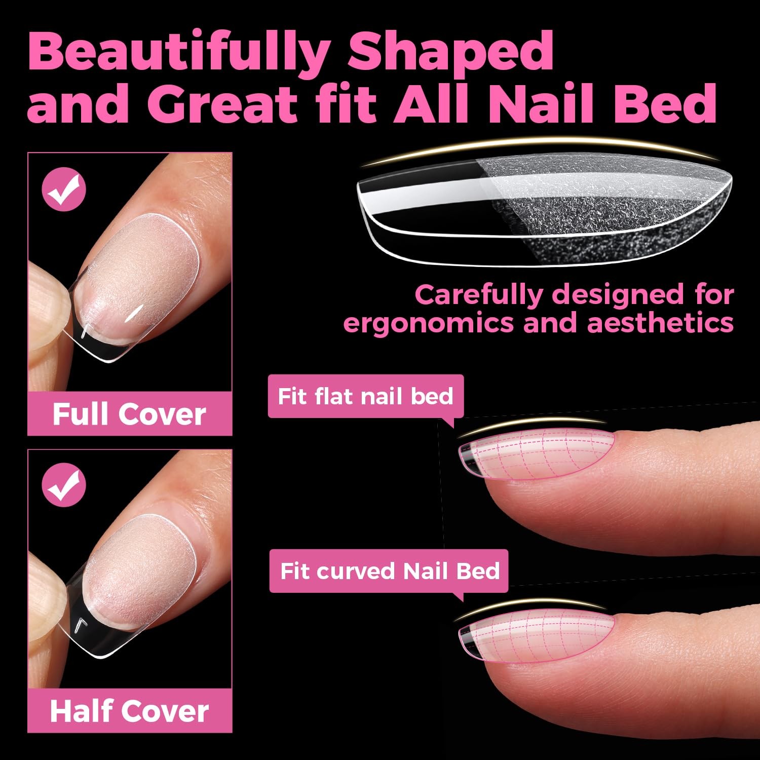 UNA GELLA Gel Nail Tips Square & Squoval Short, 504pcs Short Round Clear