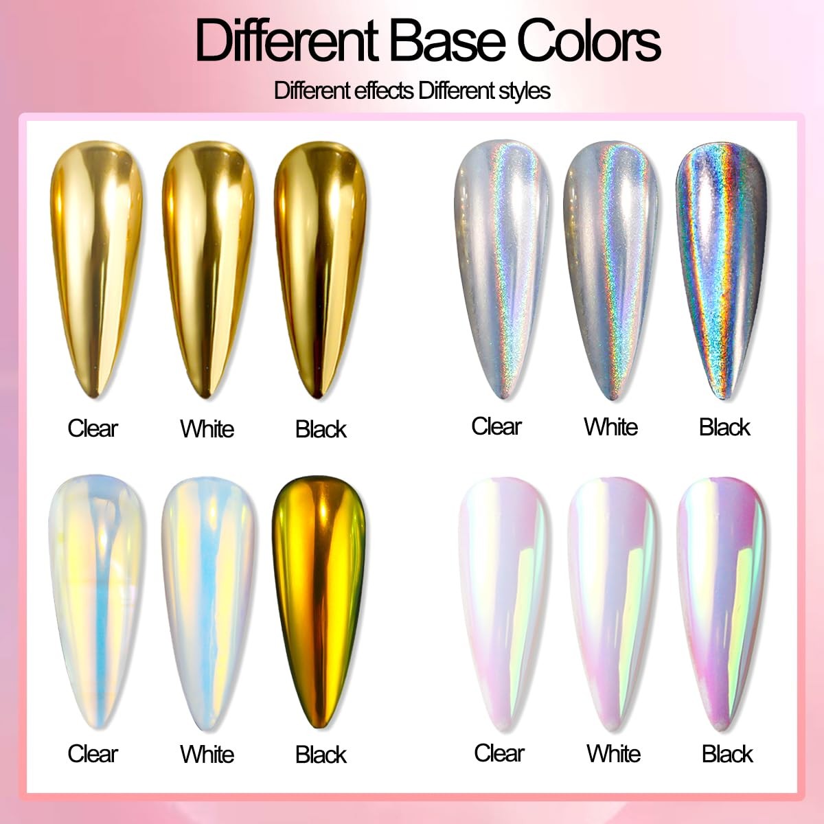 Holographic Mirror Gold Chrome Nail Powder for Gel Nails, Iridescent Aurora M…
