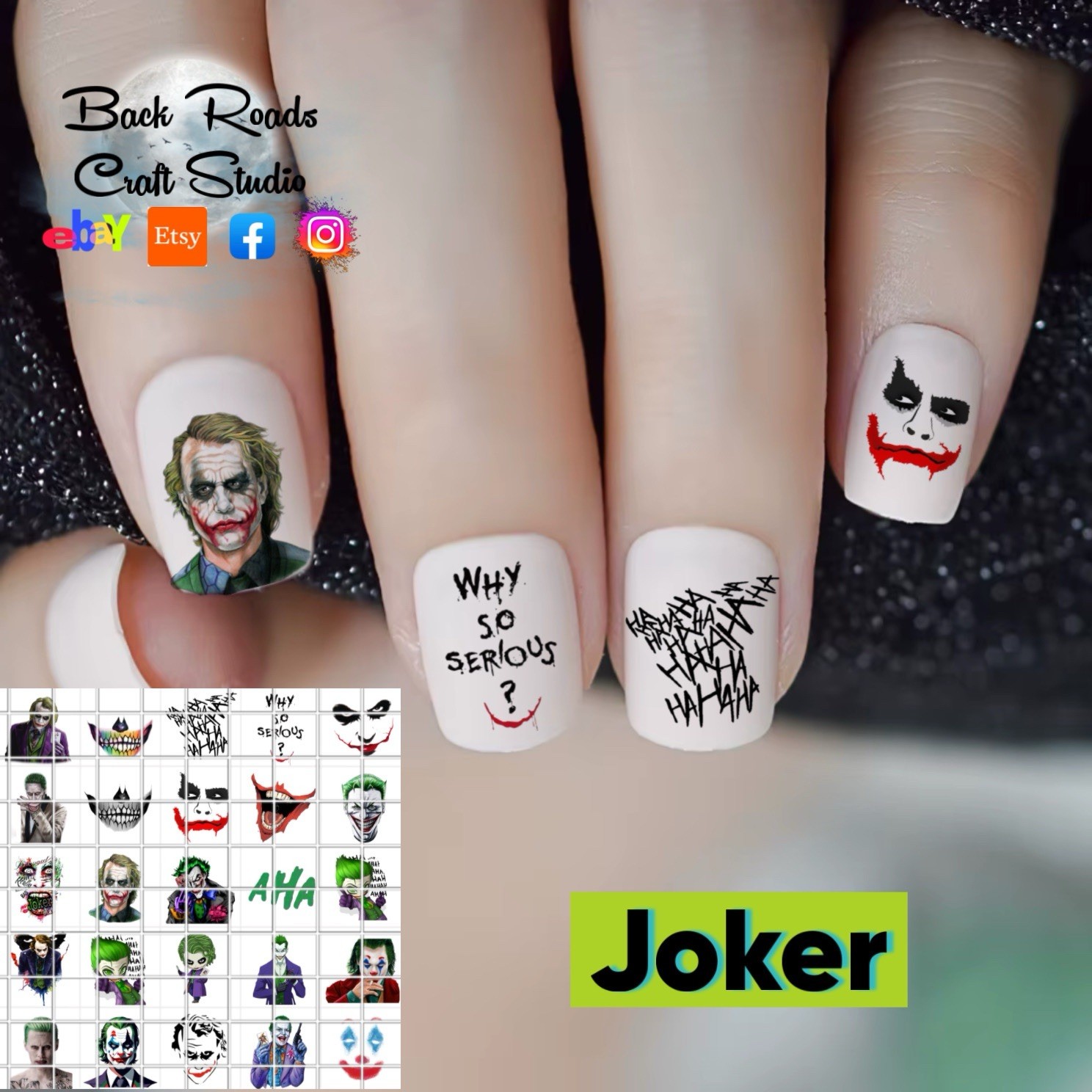 Joker Waterslide Nail Art Decals Set Of 50 Instructions Bonus & Crafts