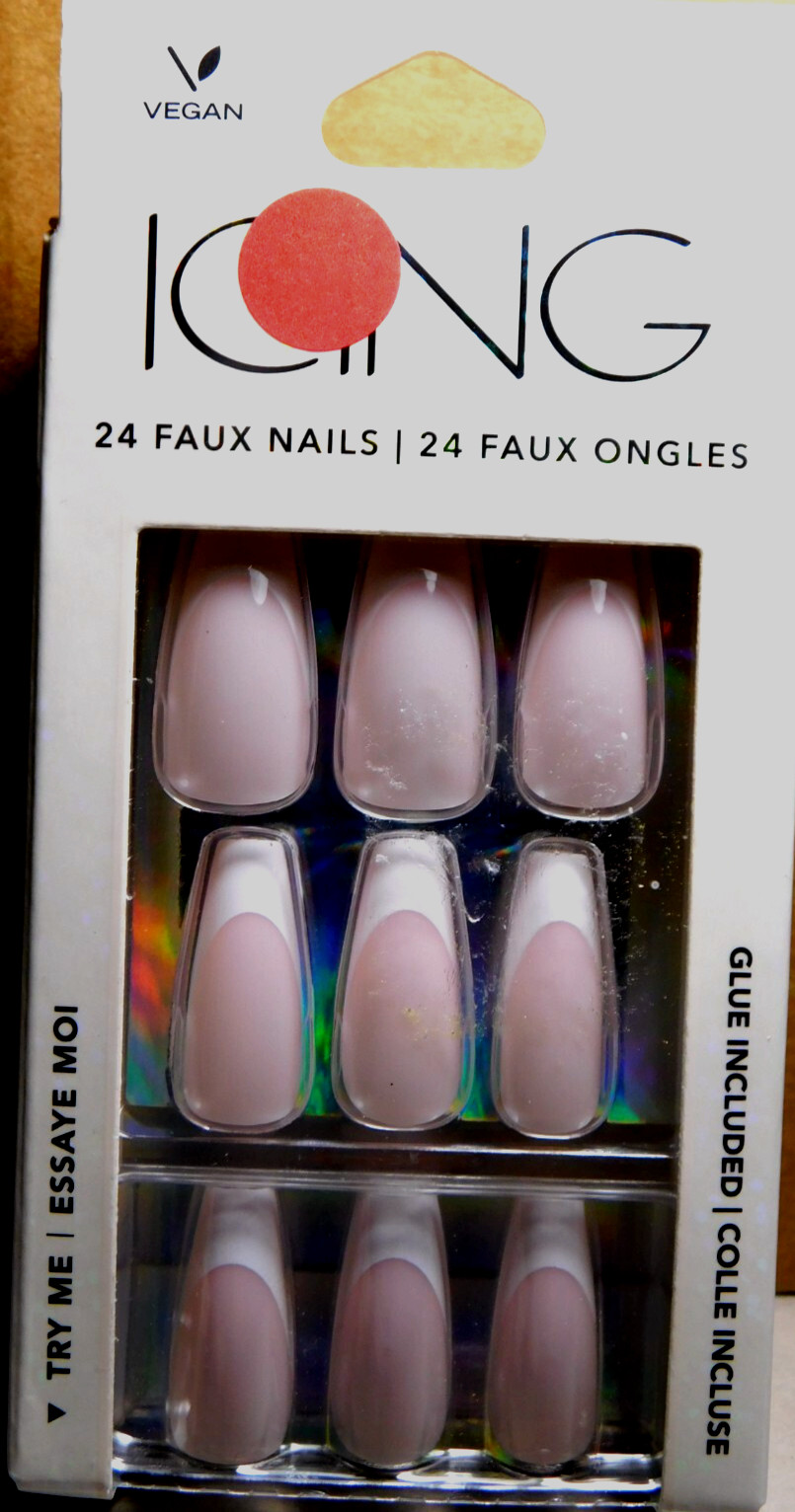CBI Distributing Corp.~Icing 24 Faux Nails Vegan BH.AN Peachy Pink White Tips