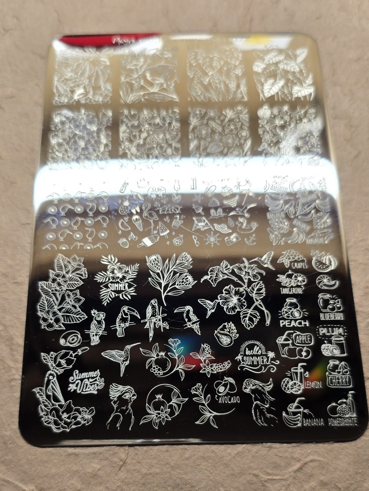 Moyra 112 Jungle Boogie Nail Stamp Plate Rainforest Birds Summer Toucan Fruit
