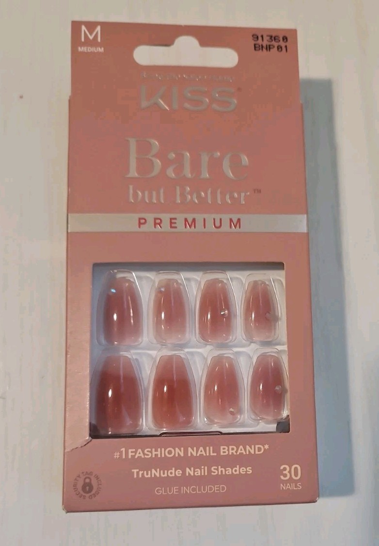 KISS Bare But Better TruNude Pink Medium Coffin Jewel Press-On Nails 30 Glue