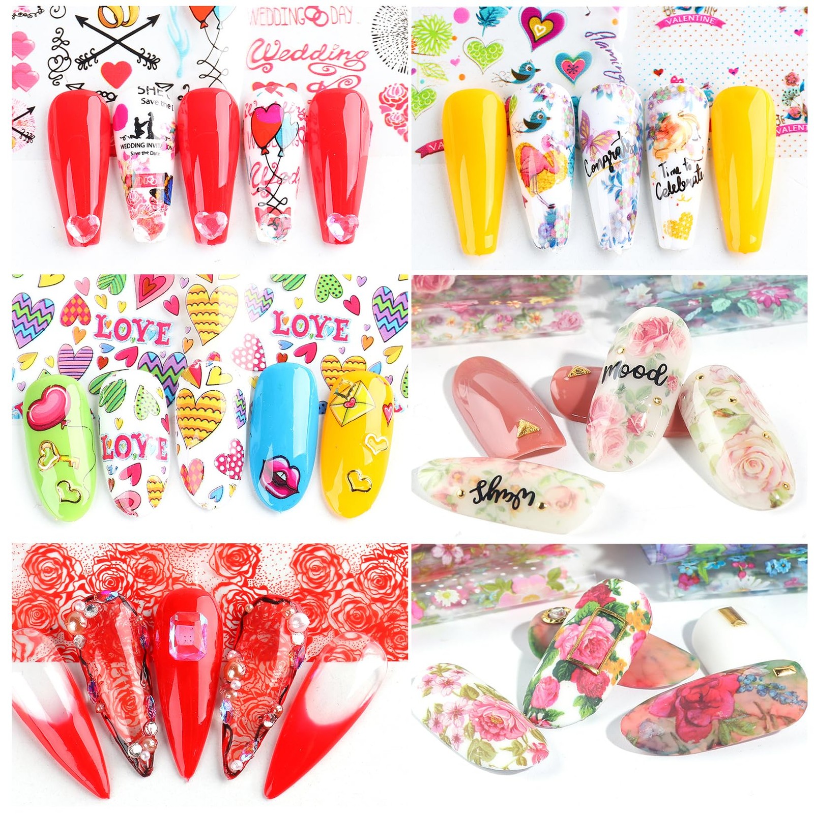 Rose Flower Nail Foil Transfer Nails Art 50PCS Valentine’s Day Nail Art Foils…