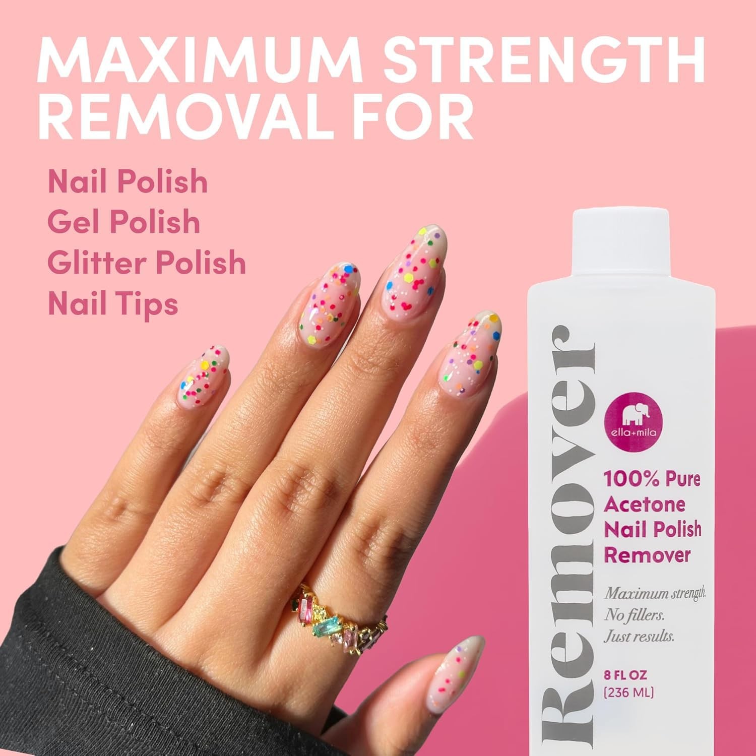 ella+mila 100% Pure Acetone Nail Polish Remover – 8 Fl Oz (Pack of 1)
