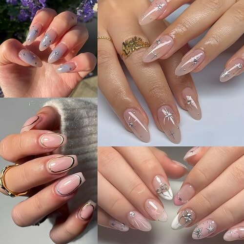 8 Sheets Star Nail Art Stickers Decals 3D Gold Silver Purple Laser Star Bow