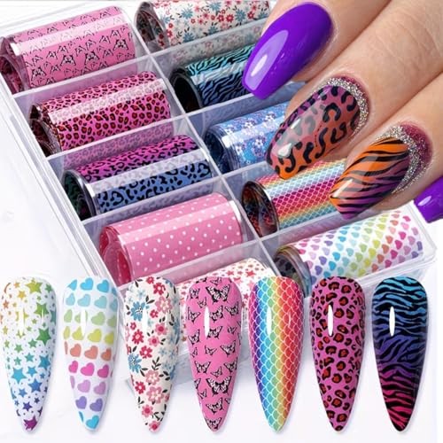 Leopard Print Nail Art Foils Transfer Stickers Spring Colorful Flower Leopard