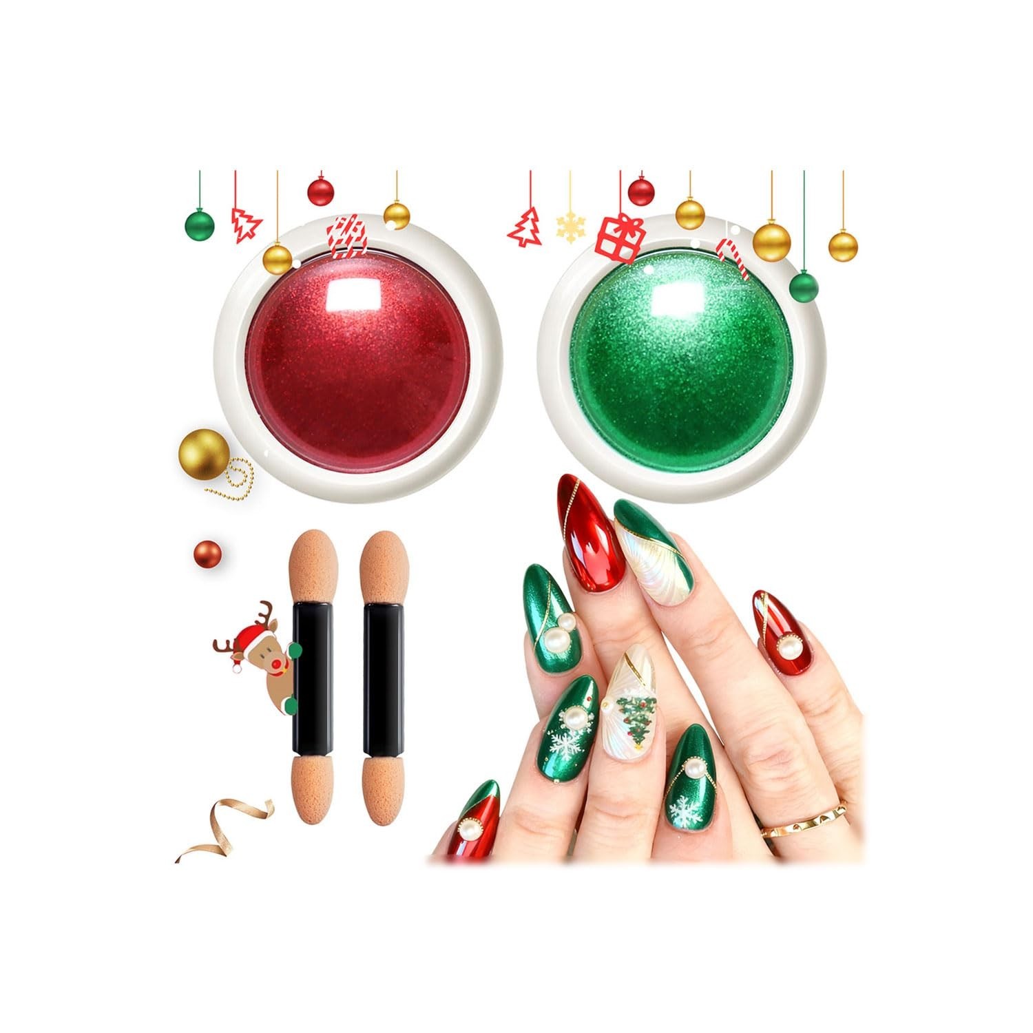 Holographic Mirror Effect Red Green Chrome Nail Powder – Perfect for Holiday Art