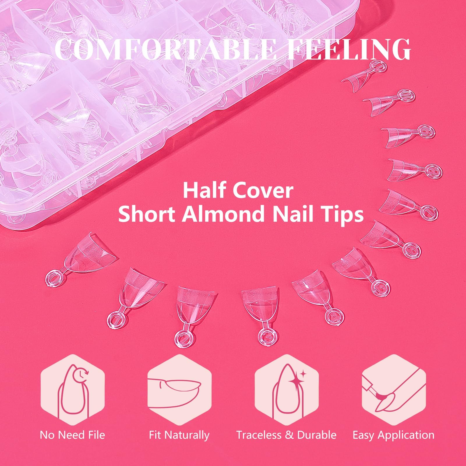 Short Almond Nail Tips Half Cover, 600PCS Extra Short Almond Soft Gel Nail Tips,