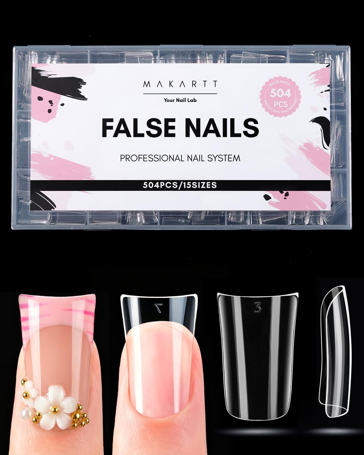 Makartt 504 PCS Duck Nail Tips Clear Flare Full Cover