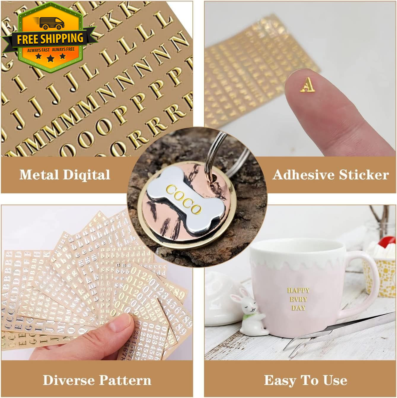 18 Sheets Mini Gold Silver Letter Stickers Nail Art Resin Craft Tweezers