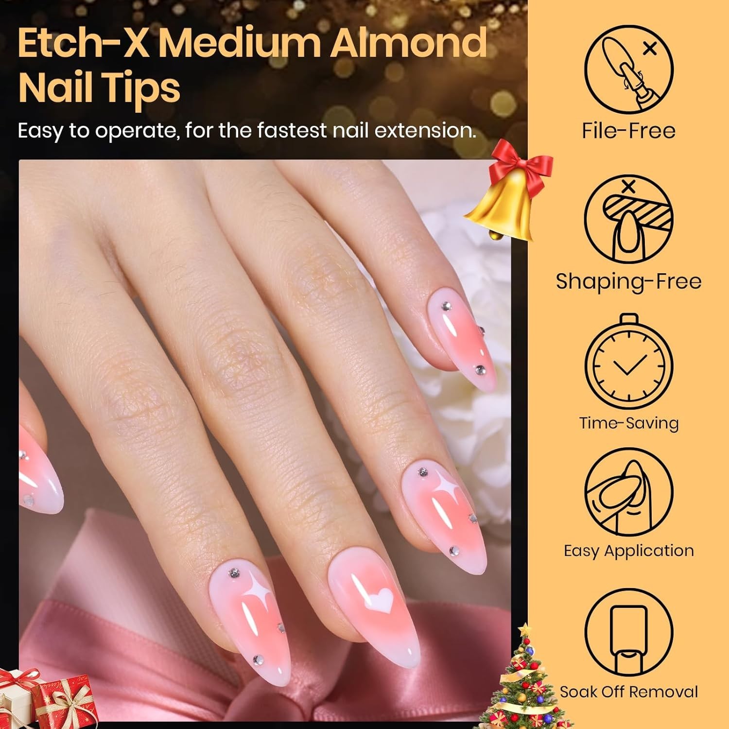 Beetles Medium Almond Nail Tips 576pcs Clear Soft Gel Pre-Etched Full Cover Set