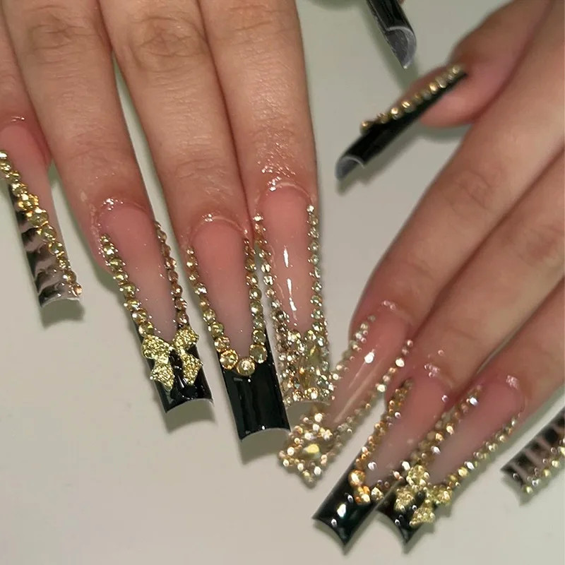 24pcs 3D Flower Bowknot False Nails Y2K Long Coffin Press On Nails