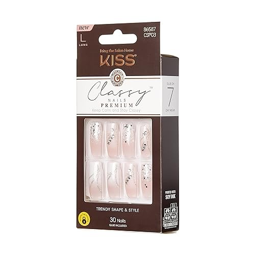 Kiss Premium Classy Nails 30 Count Pack Of 3 3D Jewel Accents Glam Nail Art