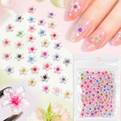 100Pcs 3D Flower Nail Charms Colorful Five-Petal Flower Nail Resin Flower -6